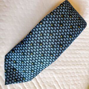 EUC "Thomas Pink" Men Tie 100% Silk Made in Italy Elephant  Blue & Gold on Green